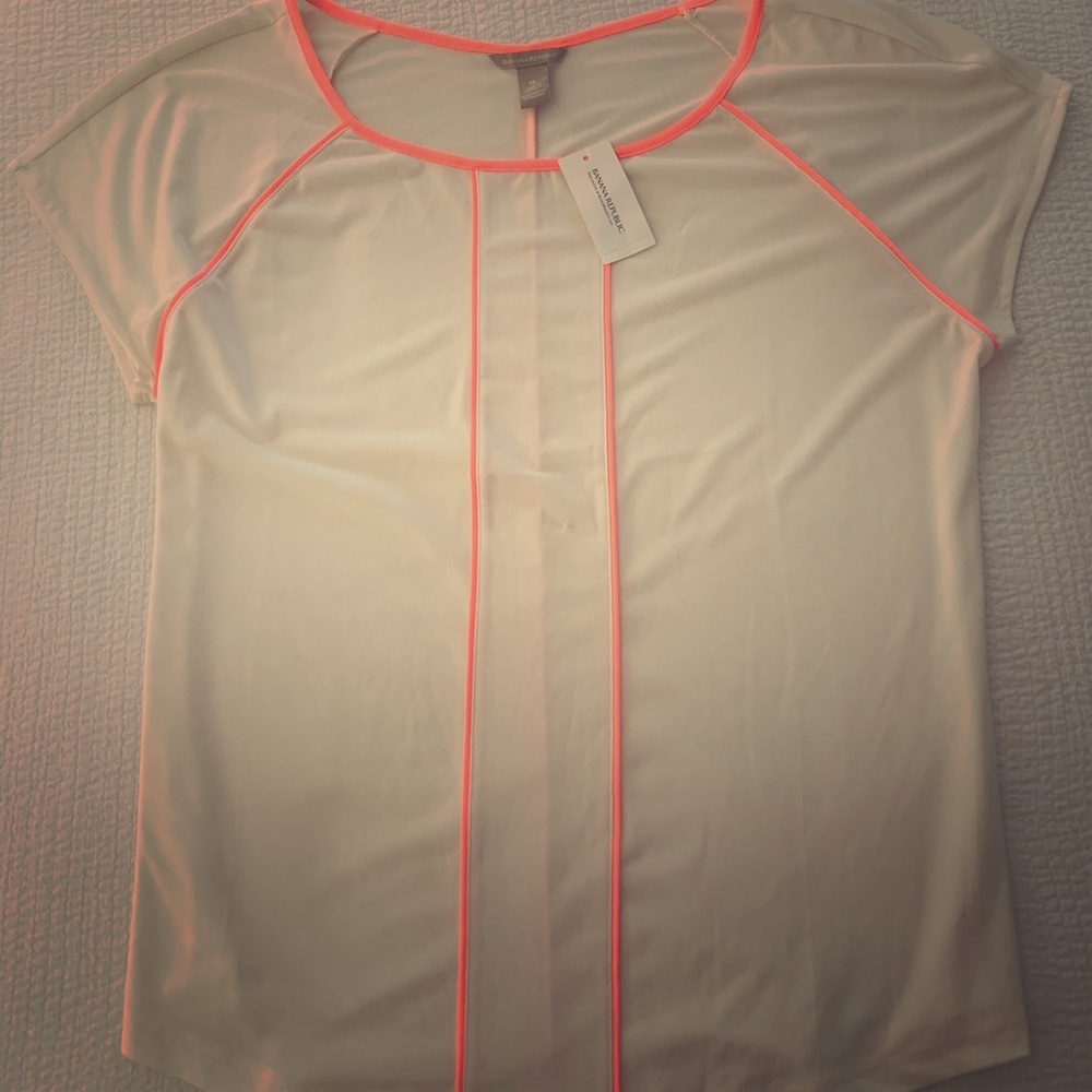 Banana Republic | NWT Cream Blouse w/ Neon Piping